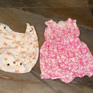 Pink Smiley Face and Star Print Baby Rompers